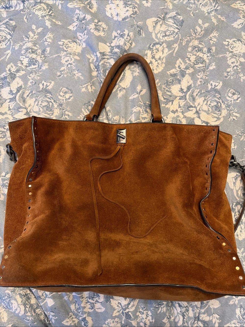 Rebecca Minkoff Brown Suede Tote Bag with Stud Accents